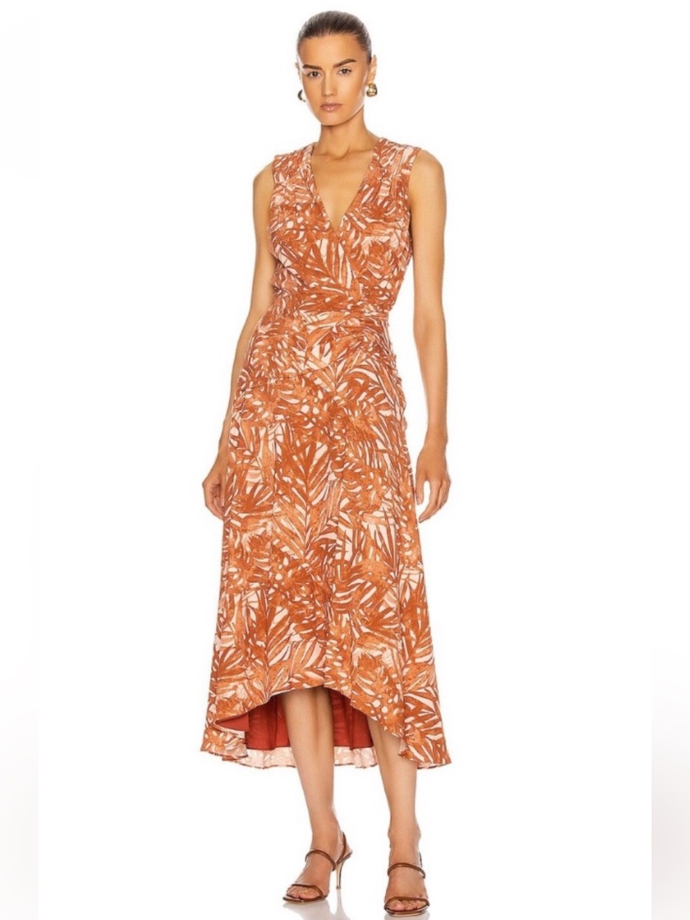 Jonathan Simkhai Priscilla Sleeveless Ruched Midi Dress Toffee Palm Size 2